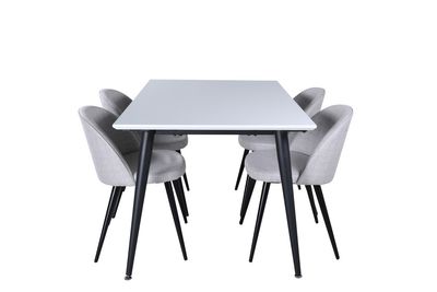 Venture Home Jimmy & Velvet Rektangulärt Matbord 150 x 90 Vit + 4 st Matstolar Grå
