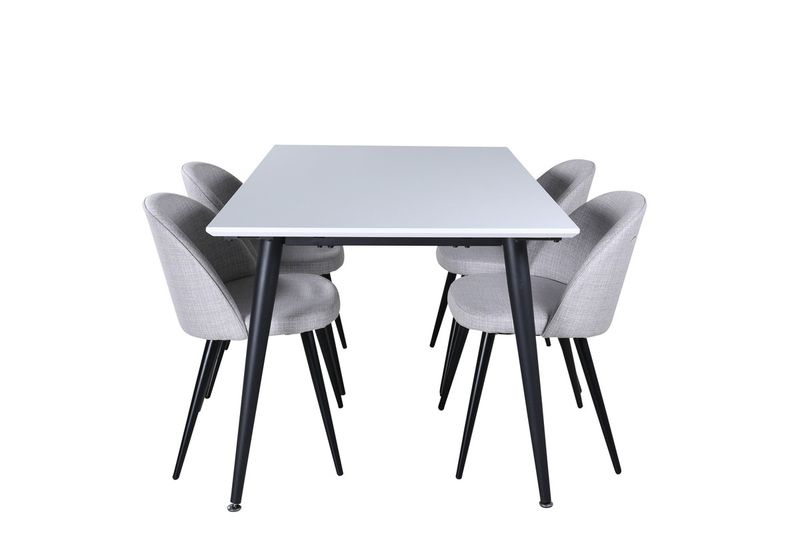 Venture Home Jimmy & Velvet Rektangulärt Matbord 150 x 90 Vit + 4 st Matstolar Grå
