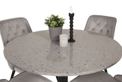 Venture Home Razzia & Velvet Deluxe Runt Matbord ⌀106 Grå + 4 st Matstolar Ljusgrå