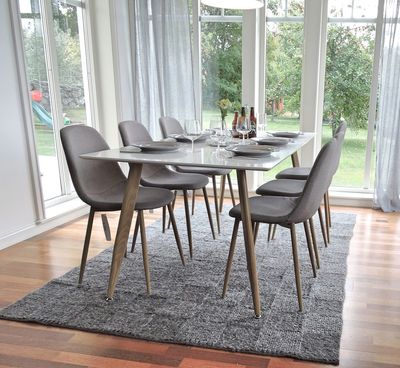 Venture Home Polar 6 st Matstolar Grå + Rektangulärt Matbord 180 x 90 Vit