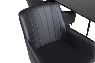 Venture Home Gold & Comfort Rektangulärt Matbord 180 x 85 Svart + 4 st Matstolar Svart