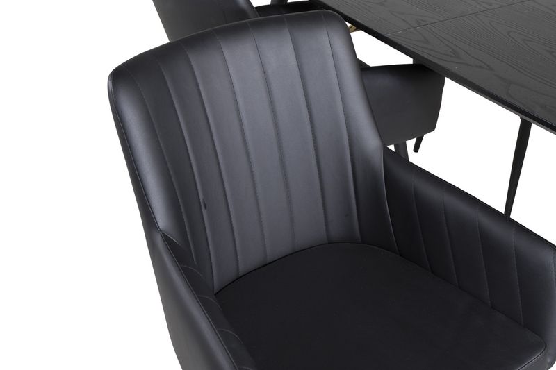 Venture Home Gold & Comfort Rektangulärt Matbord 180 x 85 Svart + 4 st Matstolar Svart