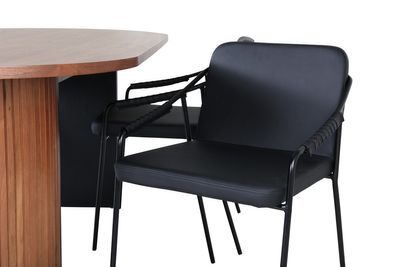 Venture Home Tvist & Bianca Matstolar 4-pack Svart + Ovalt Matbord 200 x 90 Valnöt