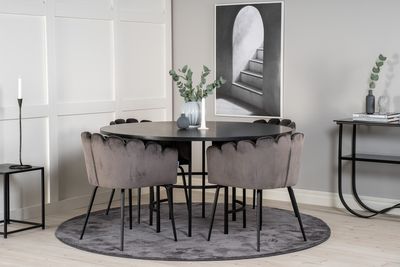 Venture Home Limhamn & Copenhagen 4 st Matstolar Grå + Runt Matbord ⌀140 Svart