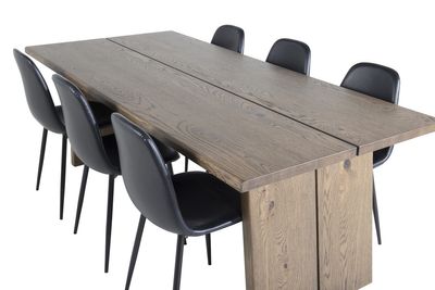 Venture Home Logger & Polar Rektangulärt Matbord 210 x 100 Natur + 6 st Matstolar Svart