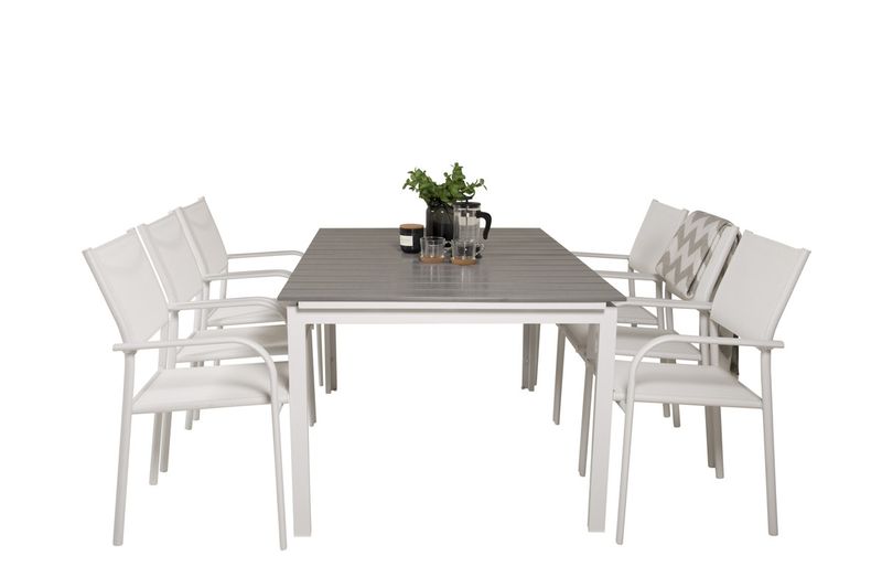Venture Home Levels & Santorini Rektangulärt Matbord 160 x 100 Vit + 6 st Matstolar Vit