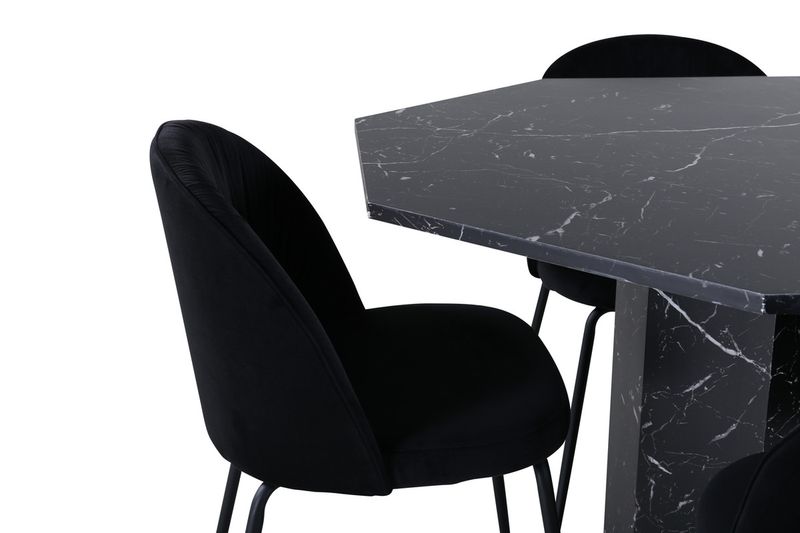 Venture Home Wrinkles & Marbs 4 st Matstolar Svart + Runt Matbord ⌀110 Svart