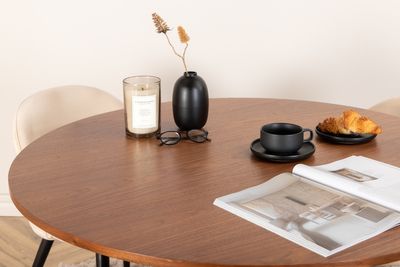 Venture Home Bianca & Velvet Runt Matbord ⌀110 Valnöt + 4 st Matstolar Beige