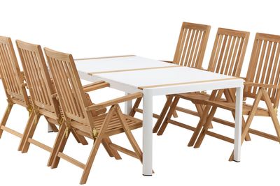Venture Home Togo & Kenya Rektangulärt Matbord 200 x 100 Vit + 6 st Positionsstolar Natur