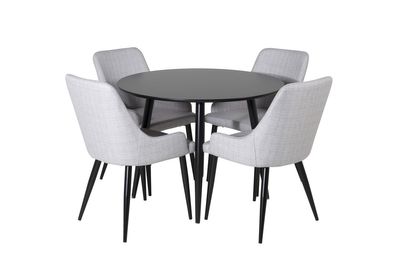 Venture Home Plaza 4 st Matstolar Grå + Runt Matbord ⌀100 Svart