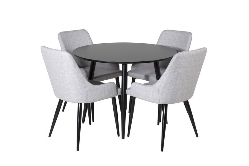 Venture Home Plaza 4 st Matstolar Grå + Runt Matbord ⌀100 Svart