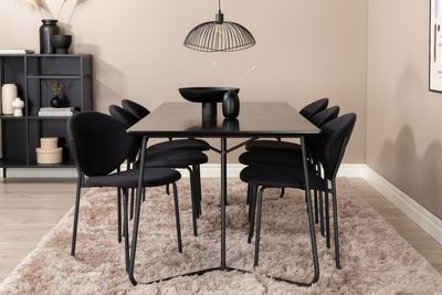 Venture Home Vault & Petra 6 st Matstolar Svart + Rektangulärt Matbord 190 x 90 Svart