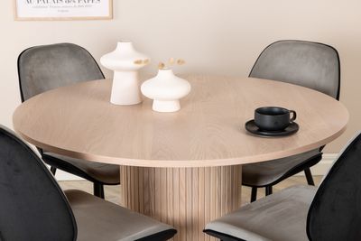 Venture Home Emma & Bianca 4 st Matstolar Grå + Runt Matbord ⌀110 Vitputsad