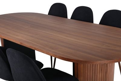 Venture Home Bianca & Polar Ovalt Matbord 200 x 90 Valnöt + 6 st Matstolar Svart