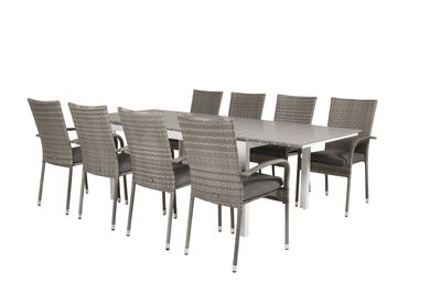 Venture Home Levels & Anna Rektangulärt Matbord 160 x 100 Vit + 8 st Matstolar Grå