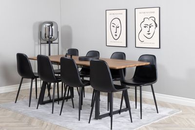 Venture Home Polar & Inca 8 st Matstolar Svart + Rektangulärt Matbord 160 x 85 Valnöt