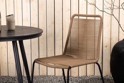 Venture Home Break & Lindos Runt Matbord ⌀90 Svart + 2 st Matstolar Brun