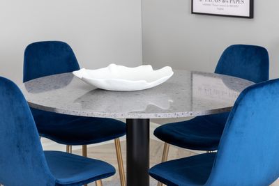 Venture Home Razzia & Polar Runt Matbord ⌀106 Grå + 4 st Matstolar Blå