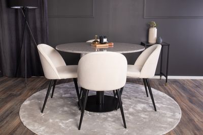 Venture Home Razzia & Velvet Runt Matbord ⌀106 Grå + 4 st Matstolar Grädde