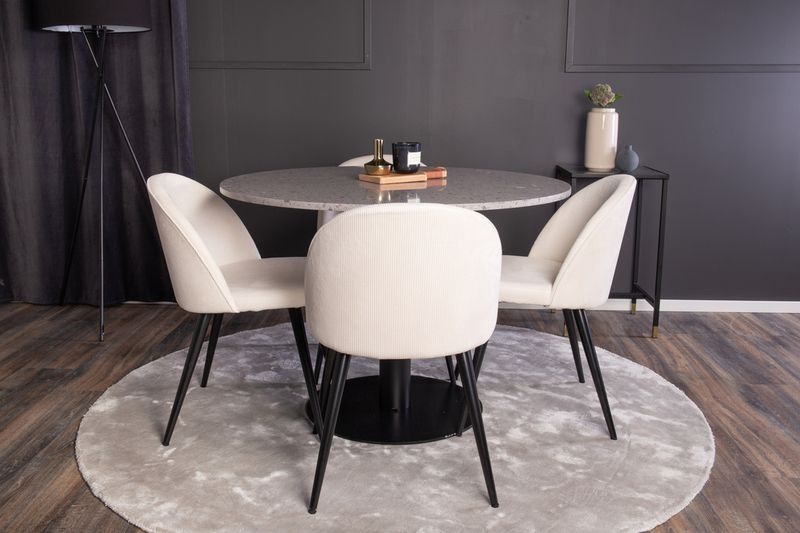 Venture Home Razzia & Velvet Runt Matbord ⌀106 Grå + 4 st Matstolar Grädde