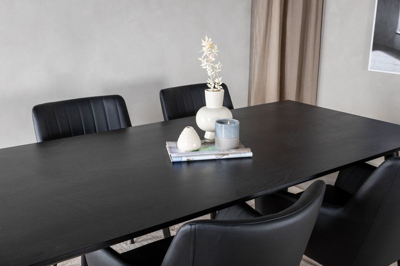 Venture Home Dipp & Comfort Rektangulärt Matbord 180 x 90 Svart + 4 st Matstolar Svart