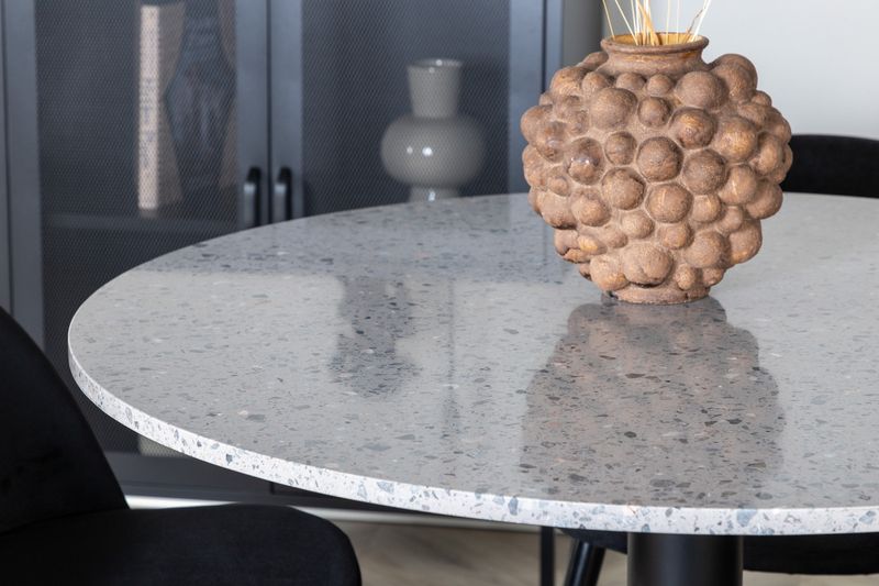 Venture Home Razzia & Velvet Runt Matbord ⌀106 Grå + 4 st Matstolar Svart