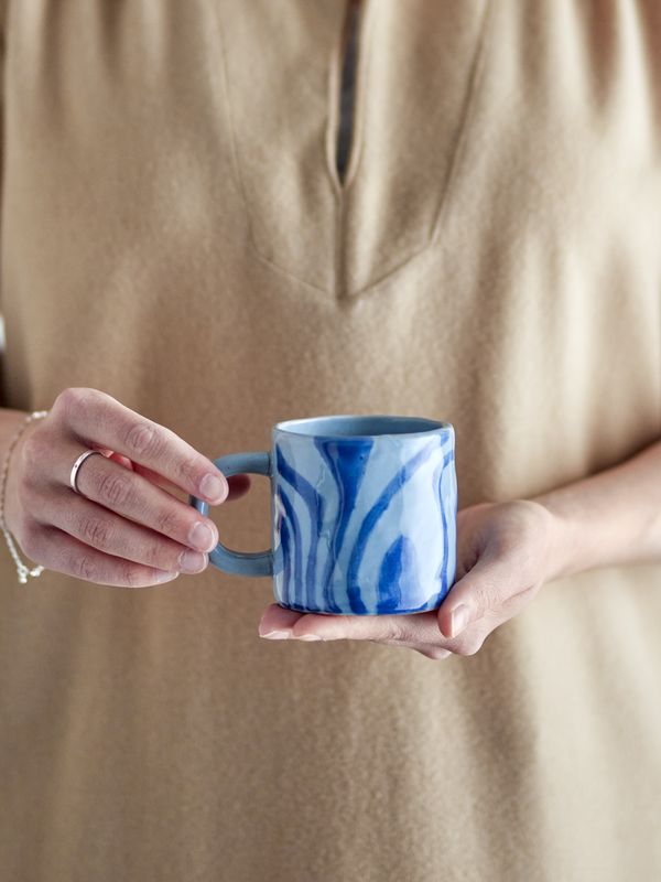 Bloomingville Ninka Mugg, Blå, Stengods - 6-pack