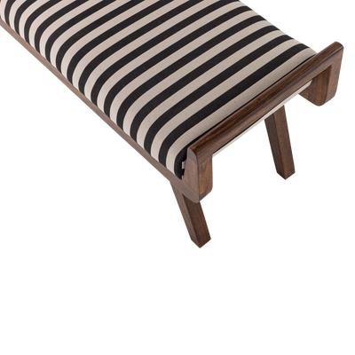 WOOOD Valo Bänk i Acacia med Svart/Vit Randigt Tyg
