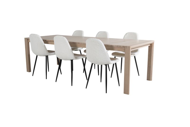 Venture Home Slider & Polar Rektangulärt Matbord 170 x 95 Vitputsad + Matstolar 6-pack Vit