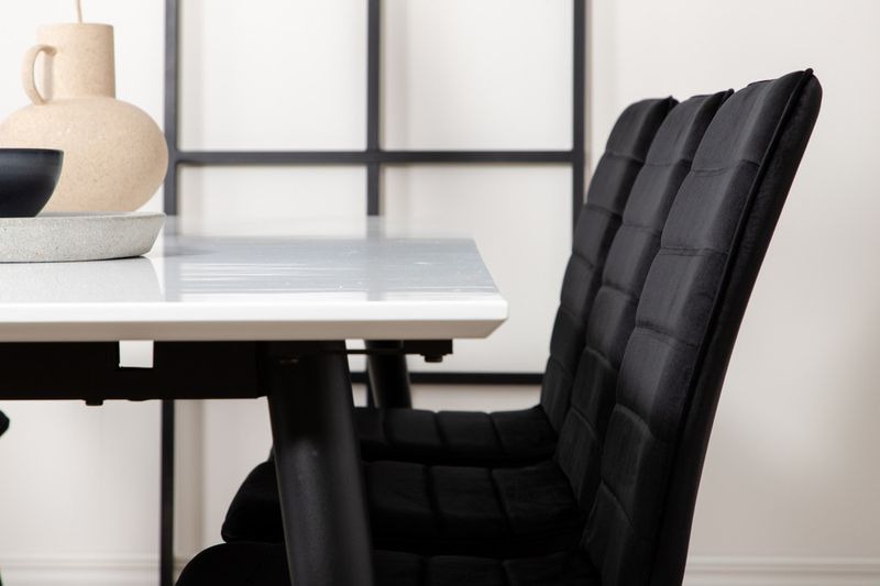 Venture Home Jimmy & Windu Rektangulärt Matbord 195 x 90 Vit + 6 st Matstolar Svart