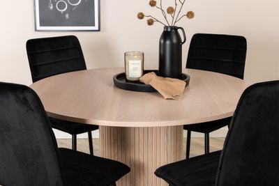 Venture Home Bianca & Windu Runt Matbord ⌀110 Vitputsad + 4 st Matstolar Svart