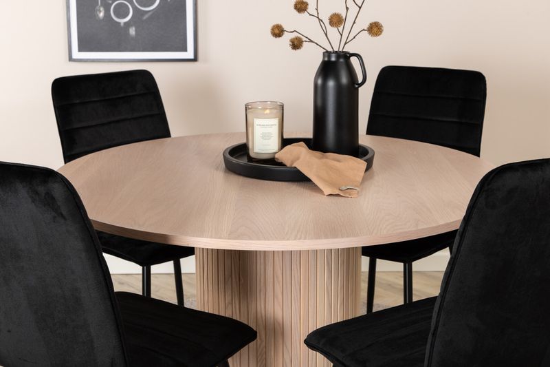 Venture Home Bianca & Windu Runt Matbord ⌀110 Vitputsad + 4 st Matstolar Svart
