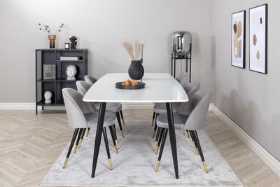 Venture Home Velvet & Polar 6 st Matstolar Grå + Rektangulärt Matbord 240 x 100 Vit