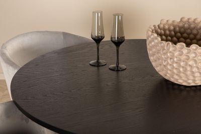 Venture Home Berit & Bianca 4 st Matstolar Grå + Runt Matbord ⌀110 Svart