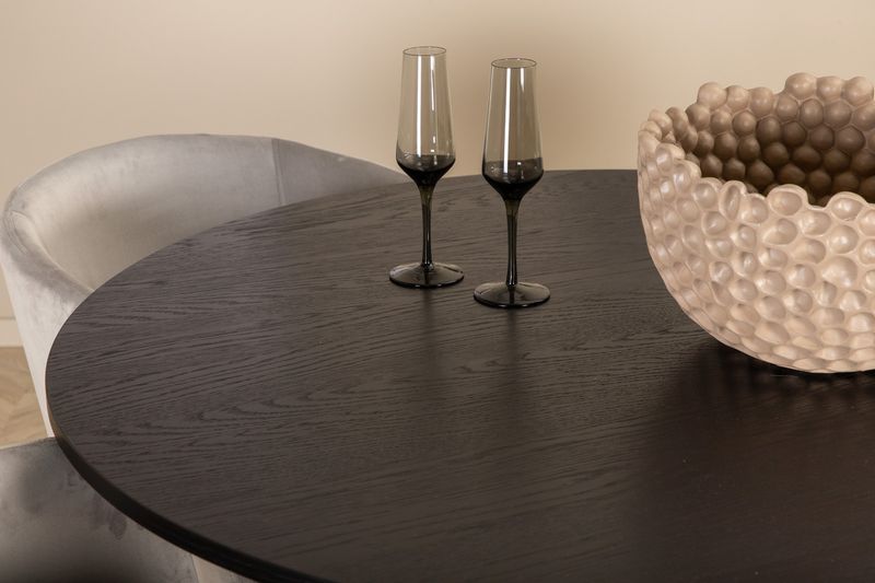 Venture Home Berit & Bianca 4 st Matstolar Grå + Runt Matbord ⌀110 Svart