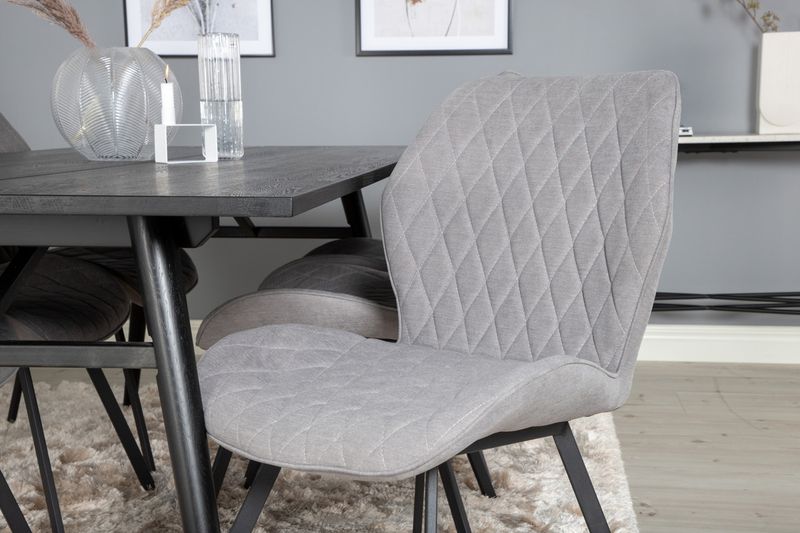 Venture Home Sleek & Gemma Rektangulärt Matbord 195 x 95 Svart + 6 st Matstolar Grå