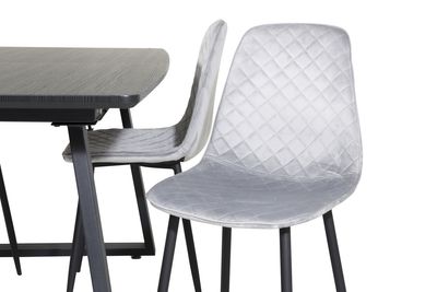 Venture Home Polar & Inca 4 st Matstolar Grå + Rektangulärt Matbord 160 x 85 Svart