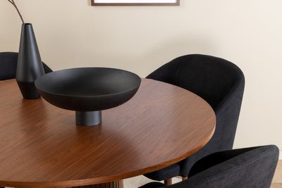 Venture Home Arch & Bianca 4 st Matstolar Svart + Runt Matbord ⌀110 Valnöt