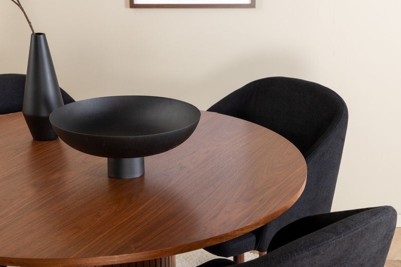 Venture Home Arch & Bianca 4 st Matstolar Svart + Runt Matbord ⌀110 Valnöt
