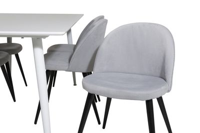 Venture Home Polar & Velvet Rektangulärt Matbord 180 x 90 Vit + 6 st Matstolar Ljusgrå