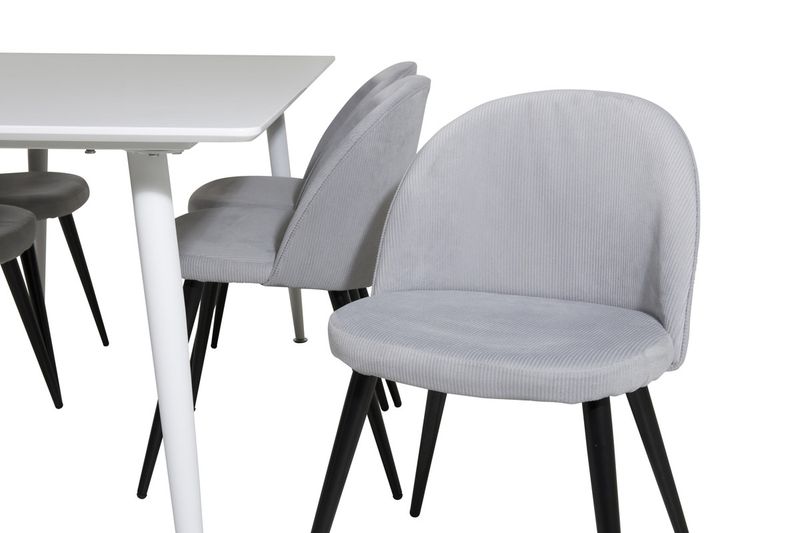Venture Home Polar & Velvet Rektangulärt Matbord 180 x 90 Vit + 6 st Matstolar Ljusgrå