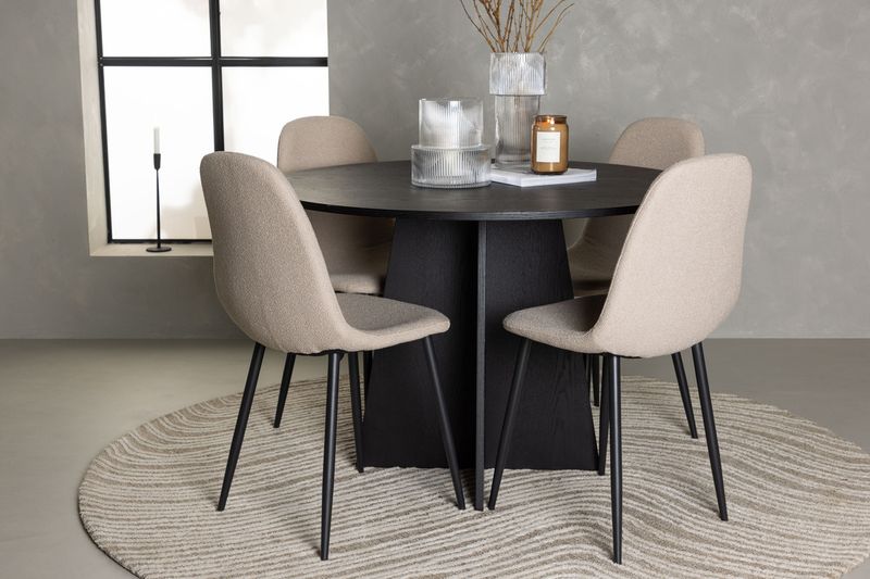 Venture Home Bootcut & Polar Runt Matbord ⌀110 Svart + 4 st Matstolar Beige