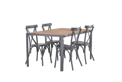 Venture Home Break & Tablas Rektangulärt Matbord 150 x 90 Svart + 4 st Matstolar Mörkgrå