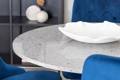 Venture Home Razzia & Velvet Deluxe Runt Matbord ⌀106 Grå + 4 st Matstolar Blå