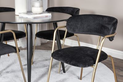 Venture Home Arrow & Plaza 4 st Matstolar Svart + Runt Matbord ⌀100 Svart