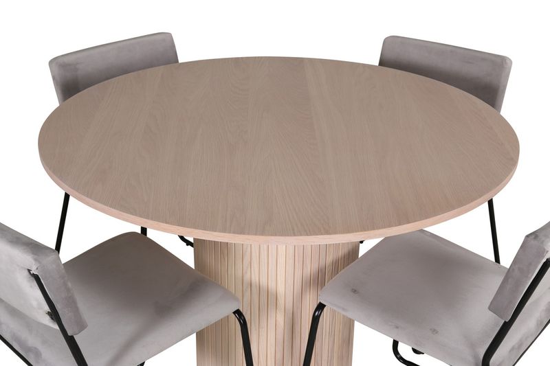 Venture Home Kenth & Bianca 4 st Matstolar Grå + Runt Matbord ⌀110 Vitputsad