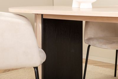 Venture Home Berit & Bianca 4 st Matstolar Beige + Ovalt Matbord 200 x 90 Vitputsad