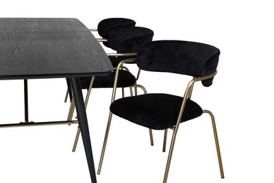 Venture Home Arrow & Gold 6 st Matstolar Svart + Rektangulärt Matbord 180 x 85 Svart