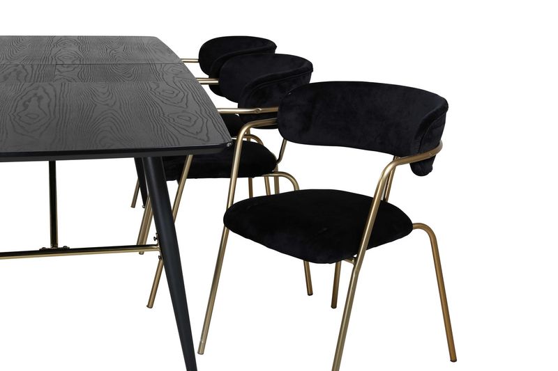 Venture Home Arrow & Gold 6 st Matstolar Svart + Rektangulärt Matbord 180 x 85 Svart