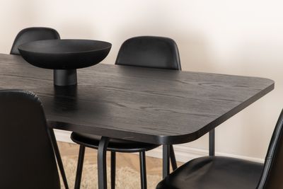 Venture Home Uno & Polar Rektangulärt Matbord 200 x 90 Svart + 6 st Matstolar Svart